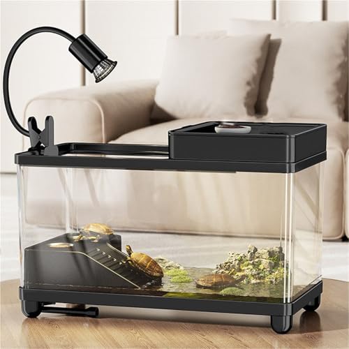 Reptile Tank Turtle Feeding Tank Bottom Drainage Household Covered Climbing Platform Easy Assembly(Black) - color: Black