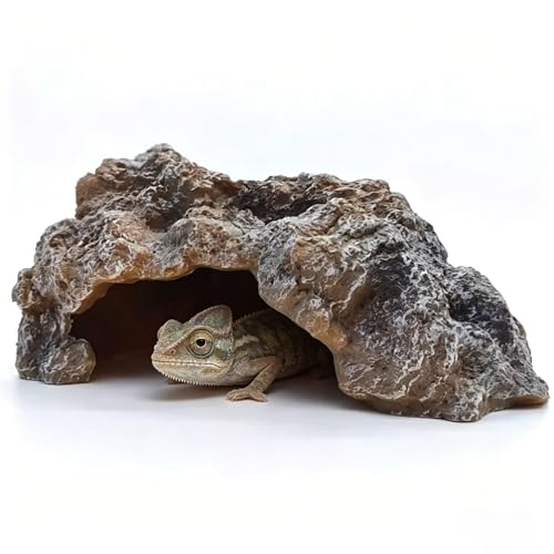 Reptile Hide Cave,Resin Rock Snake Hides for Ball Python, Leopard Gecko Hides, Reptile Tank Accessories for Bearded Dragon, Tarantula, Hermit Crab, Aquarium Cave for Fish Tank Rocks, Terrarium Decor