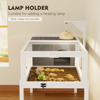 Wooden Tortoise Habitat Enclosure with Lamp Holder, Large Observation Window, Waterproof Pull-Out Tray & Detachable Legs, Indoor Outdoor Reptile Cage for Turtles, Lizards, Geckos & Small Pets