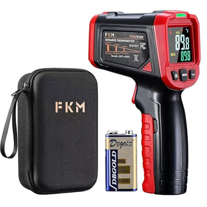 FKM Infrared Thermometer Gun,Non Contact Laser Thermometer Gun for Industrial,HVAC,Engine,Kitchen Cooking,Digital IR Temperature Gun -58°F~1112°F(-50°C~600°C) Adjustable Emissivity,Not for Human - color: Red
