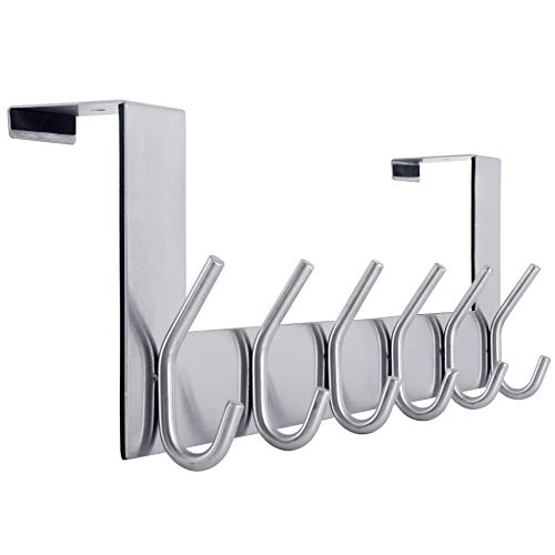 WEBI Over The Door Hook Door Hanger:Over The Door Towel Rack with 6 Hooks for Hanging Coats,Towel Hanger Door Coat Hanger Over Door Coat Rack for Towels,Clothes,Back of Bathroom,Silver - color: Silver, size: 1 Pack