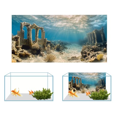 COMSUN 3 Pack Aquarium Background, 48x24 inches Polyester Aquarium Background, Cloth Fish Tank Background, Undersea Ruins Floor Sunshines & Tree Wood Branches Aquatic Plants - size: 48x24 Inch