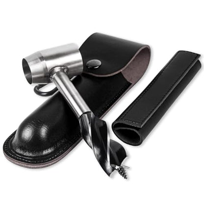 Survival Settlers Tool Bushcraft Hand Auger Wrench Scotch Eye Wood Drill Manual Drill Wrench Bushcraft Survival Tool with Leather Pouch and Hook for Outdoor Camping Bushcrafting Backpacking (Black) - color: Black