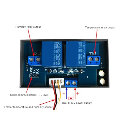 Temperature Humidity Controller Dual Relay Output Digital Thermostat Humidistat Control Module with Automatic Recognition for Greenhouse Reptile Terrarium Home Use ABS Mate