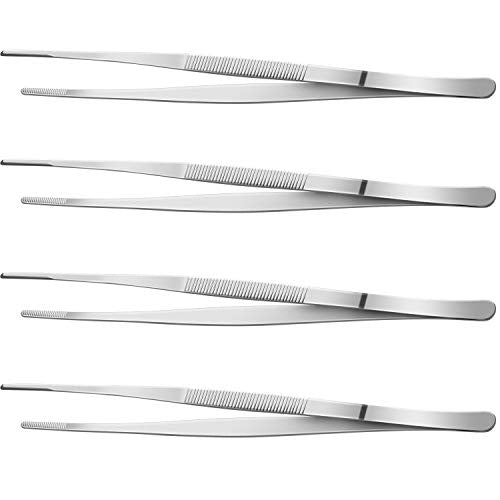 Yaomiao 4 Packs 12 Inch Bar Tweezers Silver Cocktail Tongs Long Garnish Tweezers Stainless Steel Bartender Kitchen Cooking Tongs for Cocktail Food Fruit Korean BBQ Bartender Chef, Multi-use - color: Silver, size: 12 Inch