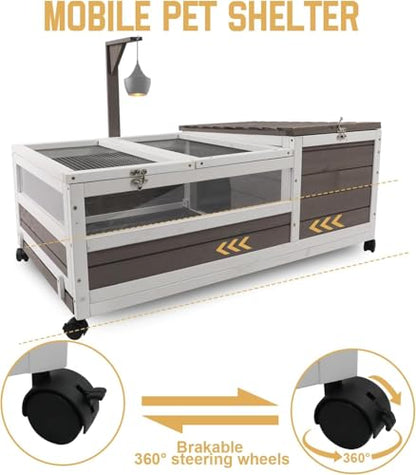 PetsCosset Tortoise Habitat Cage on Wheels with Lamp Stand & Pull-Out Waterproof Tray – Large Wooden Tortoise House, Indoor & Outdoor Reptile Enclosure 78" L x 23" W x 14" H Double Habitat - size: 78.0"L x 23.0"W x 14.0"H
