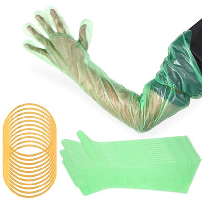 50 Pcs Disposable Dressing Gutting Gloves 35 Inch Shoulder Length Field Dressing Gloves Veterinary Insemination Glove - color: Green