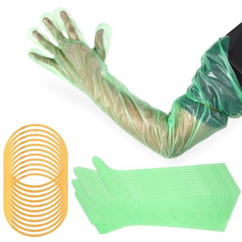 50 Pcs Disposable Dressing Gutting Gloves 35 Inch Shoulder Length Field Dressing Gloves Veterinary Insemination Glove - color: Green