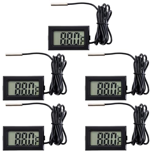 5 Pieces of Digital LCD Thermometers, Temperature Digital LCD Refrigerator Thermometers, Water Temperature, with Probes, in Fahrenheit.