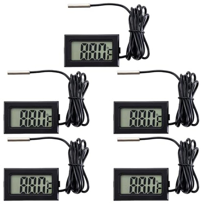 5 Pieces of Digital LCD Thermometers, Temperature Digital LCD Refrigerator Thermometers, Water Temperature, with Probes, in Fahrenheit.