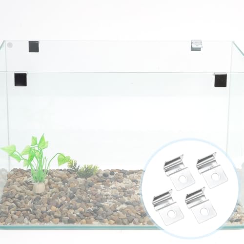 4 Pcs Aquarium Lid Clips, 6mm Aquarium Cover Support Clamps, Aquarium Cover Holder Lid, Stainless Steel Aquarium Tank Cover Clamps Set, Silver Tone