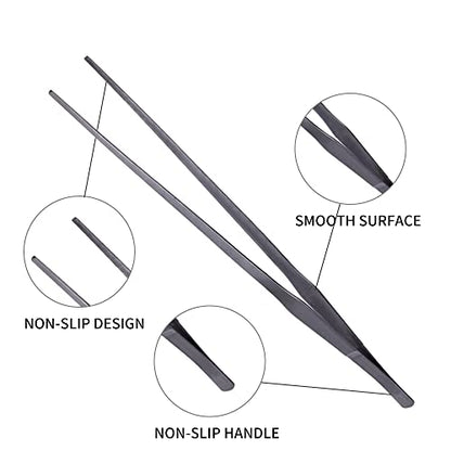 Extra Long Handle Aquarium Tweezers Serving Tongs Feed clamp,2 Pack Stainless Steel Straight and Curved Tweezers Set for Fish Tank Plants Reptile Feeding Tongs（15 Inchs）