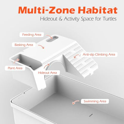 AZV Turtle Tank Starter Habitat Kit,Complete Aquatic Terrarium Enclosure with Filter,Basking Platform with Hideout,Multi-Function Area,Drainage,Plants and Lamps,Perfect for Red Eared Slider Aquarium
