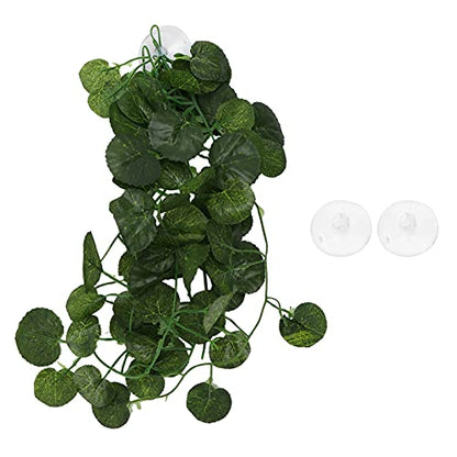 Pssopp Simulated Rattan Vine, EcoFriendly Plastic Hanging Plant False Vine for Aquarium Reptile Tank Decoration 2-2.5m Green Shell with Suction Cups