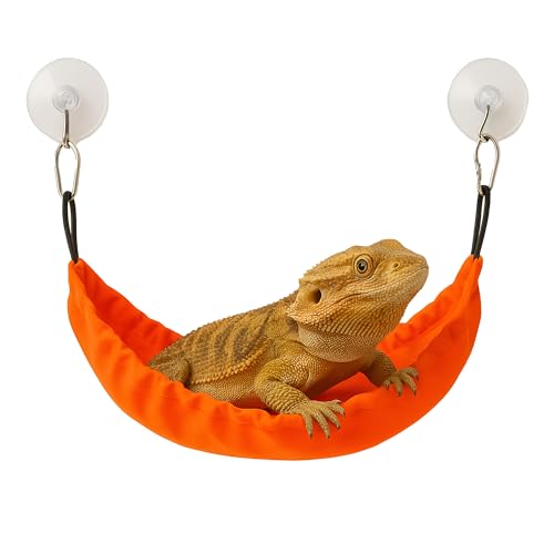 CTWPets Reptile Hammock & Lizard Hammock Hide (100% Polyester, 2 Suction Cups) 9.8" x 3.9" with 2.4" Ideal for Geckos, Lizards & Small Reptile Hide Crested Gecko Accessories (Bright Orange, Medium) - color: Bright Orange