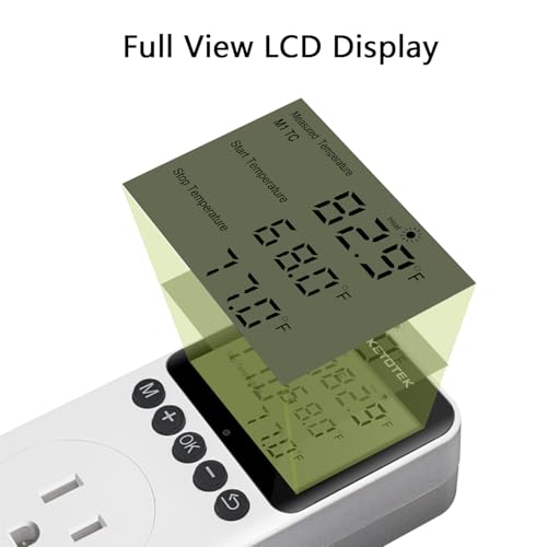 KETOTEK KT3200PRO Digital Temperature Controller Outlet Day Night Thermostat Plug Socket Heating Cooling Temp Controller with Sensor Timer Regulator for Reptile Greenhouse Brewing Refrigerator