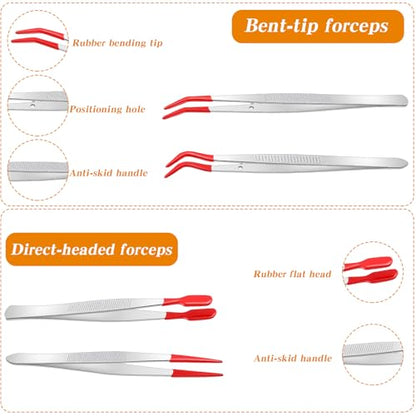 5pcs Tweezers with Rubber Tips,5 Different Sizes of Long Rubber Tweezers for Crafts Precision, Silicone Tweezer for Jewelry, Bead Making, and Industrial Use, Red