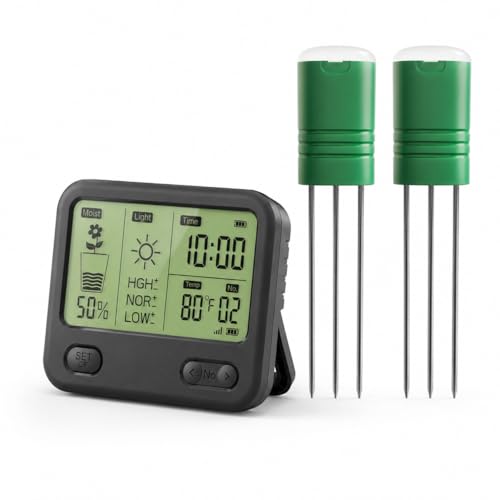 Soil Moisture Meter for Plants, Multi-Zone Wireless Soil Test Kit & Soil Thermometer, TDR 4-in-1 Plant Water Meter, 230ft RF, IPX5 Waterproof, Indoor Outdoor Garden Lawn Farm(Display+2Sensor) - color: Display+2 Sensor