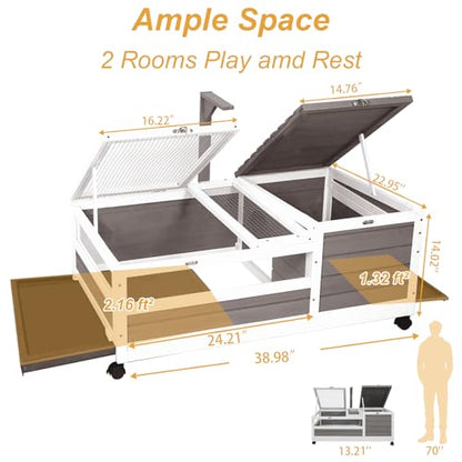 Ketive Tortoise Habitat, Large Wooden Tortoise Enclosure Habitat with No-Leaking Tray Indoor & Outdoor, Reptile Cage for Small Animals TOR02-Grey