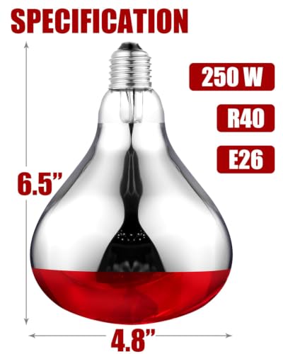 250W R40 Red Heat Lamp Bulbs, 8000 Hours Rated, Infrared Flood Light, Brooder Heating Lamp for Chickens, Reptiles, Pets, Bathroom, E26 Base - 2 Pack - color: Red, size: 2 Pack