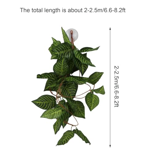 Pssopp Lifelike Plant Decorative Hanging Silk Terrarium Plant with Suction Cup for for Reptile Rainforest Box Aquarium Landscape(NFF‑84)