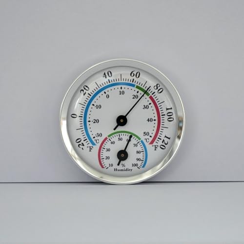 Mini Analog Hygrometer Thermometer - High Precision Humidity Temperature Gauge with Aluminum Alloy Case for Indoor Home Office Room Car Patio Sauna Garden Wall Mount(Silver)