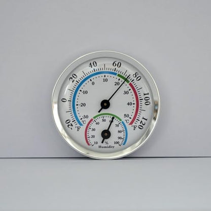 Mini Analog Hygrometer Thermometer - High Precision Humidity Temperature Gauge with Aluminum Alloy Case for Indoor Home Office Room Car Patio Sauna Garden Wall Mount(Silver)