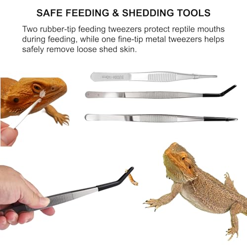 Bearded Dragon Tank Accessories Kit – 10pcs Reptile Water Food Bowl, Feeding Tongs with Rubber Tip, Grooming & Cleaning Set for Lizards, Geckos & Small Reptiles