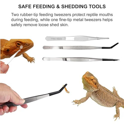 Bearded Dragon Tank Accessories Kit – 10pcs Reptile Water Food Bowl, Feeding Tongs with Rubber Tip, Grooming & Cleaning Set for Lizards, Geckos & Small Reptiles