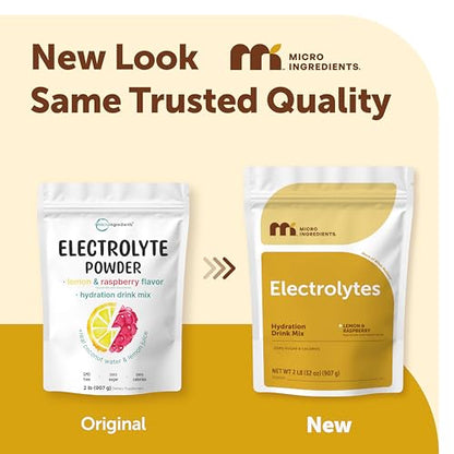 Micro Ingredients Electrolytes Powder, 2lbs (139 Servings) | Sugar Free | Lemon Raspberry Flavor | High Potassium (1,000mg) + Coconut Water & Real Lemon Juice | Keto Friendly, Non-GMO - size: 32 Ounce (Pack of 1)