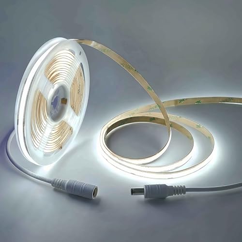 LED Strip Lights 24V COB Daylight White 6000K 16.4ft (No Power Supply) | Super Bright, Dotless High Density 14W/m, 8mm Width Cuttable Flexible, Home DIY White Commercial Lighting - color: White 6000K (Only LED Strip)