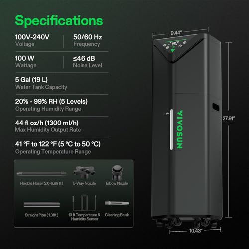 VIVOSUN AeroStream H19 Intelligent Environmental 19L Humidifier with Temp & Humidity Probe, Top Control Panel, Smart Remote Control, Designed Specifically for Use with Grow Tents - size: 19 L