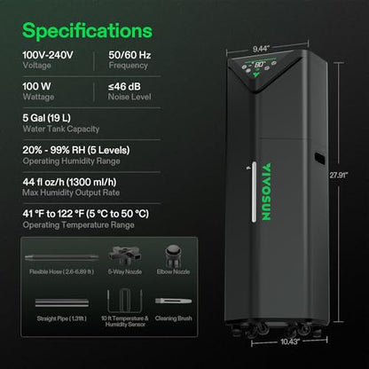 VIVOSUN AeroStream H19 Intelligent Environmental 19L Humidifier with Temp & Humidity Probe, Top Control Panel, Smart Remote Control, Designed Specifically for Use with Grow Tents - size: 19 L