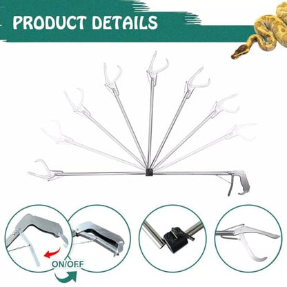 52“ Snake Tongs Collapsible Grabber, Professional Reptile Snake Catcher Wide Jaw Handling Tool, Stainless Steel Snake Hook