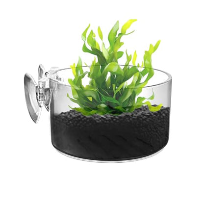 Clear Aquarium Plant Pot, Acrylic Suction Cup Holder, Aquatic Plant Container for Hydroponics, Terrarium Vivarium Pond Accessory, Holder with Design, Indoor Gardening Habitat - size: Large