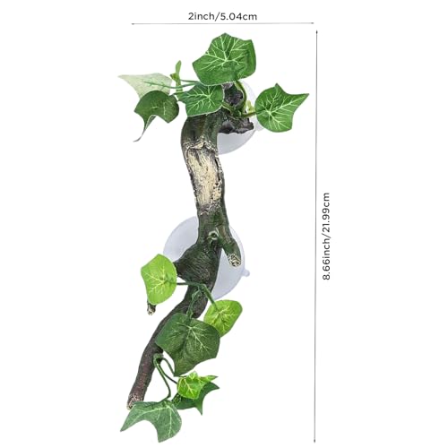 Reptile Corner Climbing Branch - 3D Terrarium Plant with Dual Suction Cups, Natural Habitat Decor for Bearded Dragon, Gecko, Snake & Lizard Tanks