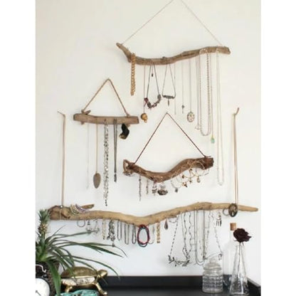 Qenk 2Pcs 15 Inch Natural Driftwood Decorative Branches Farmhouse Home Wall Hanging Decor Hanging Jewelry Organizers with 5 Hooks