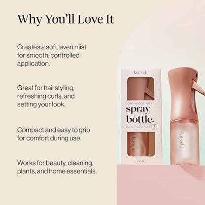 Kitsch Continuous Spray Bottle for Hair – Fine Mist Water Mister & Water Spray Bottle – Recycled Hair Spray Bottle – Spray Bottles for Cleaning, Styling, Plants & More – Terracotta, 150ml - color: Terracotta