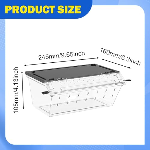 Reptile Feeding Box Breeding Tank Portable Carrier Acrylic Clear Enclosure Cage for Gerbil Turtle Chameleons Geckos Frogs, Black