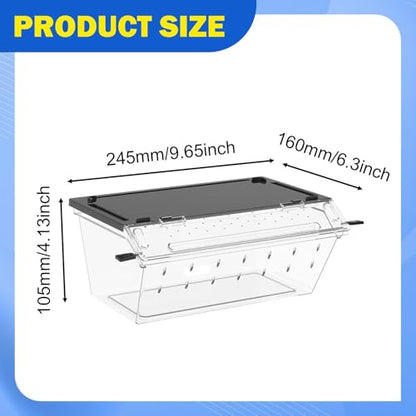 Reptile Feeding Box Breeding Tank Portable Carrier Acrylic Clear Enclosure Cage for Gerbil Turtle Chameleons Geckos Frogs, Black