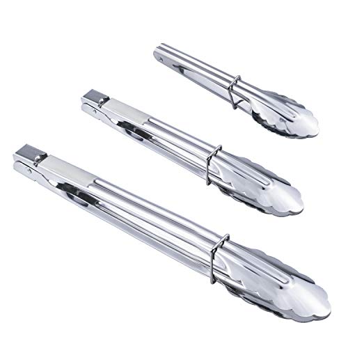 HINMAY Stainless Steel Kitchen Tongs Set Metal Cooking Tongs (7 9 12 Inch 3 Pieces) - size: 7" 9" 12"