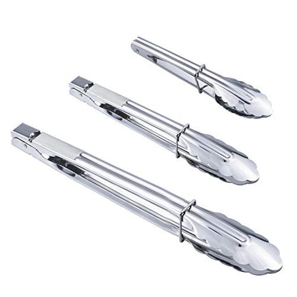 HINMAY Stainless Steel Kitchen Tongs Set Metal Cooking Tongs (7 9 12 Inch 3 Pieces) - size: 7" 9" 12"
