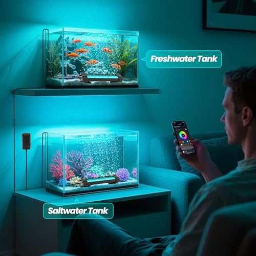 Fish Tank Bubbler Light for Aquarium: 2-in-1 Aquarium Grow Light with APP & Remote Control for Aquatic Pet Enthusiasts - RGB Changing Fish Lamp for 2-5 Gollon Freshwater Saltwater Tank Decor - size: 5.3 inch (2-in 1 with APP)