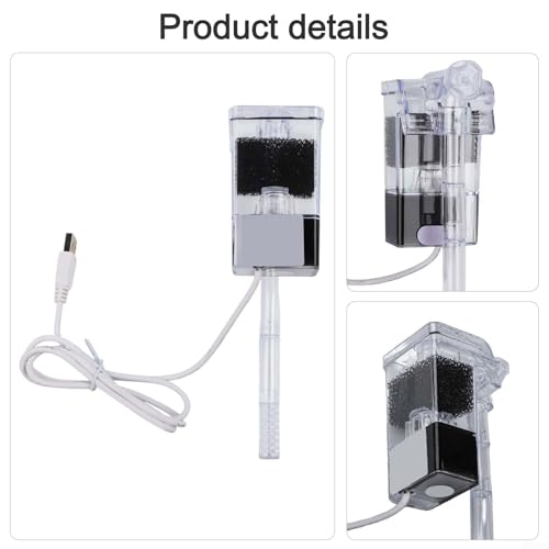 Minhe USB Aquarium External Waterfall Filter Pump, Silent Operation for Small Fish Tanks, Compact PVC Design