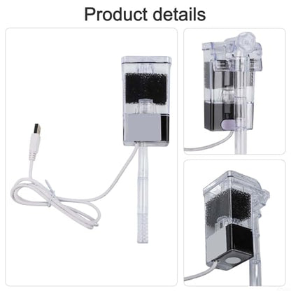 Minhe USB Aquarium External Waterfall Filter Pump, Silent Operation for Small Fish Tanks, Compact PVC Design