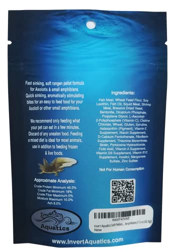 Soft Pellets for Axolotls - Moist Sinking Diet for Axolotl, Newts, Salamanders & Other Small Amphibians (1.5 oz (42.5g)) - size: 1.5 Ounce (Pack of 1)