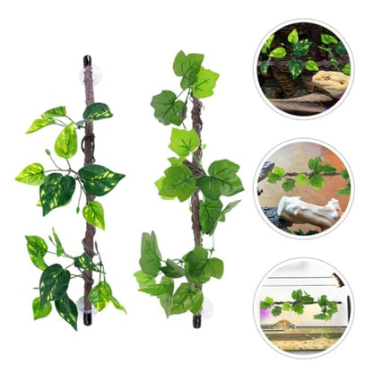 2pcs Artificial Reptile Vines for Terrarium Decoration, Flexible Green Plastic Jungle Climbing Branches with Complex Structures, for Snake and Lizard Habitat Use