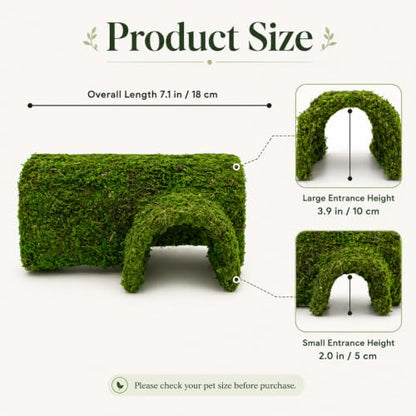 Mossy Reptile Hide for Terrariums, T-Shaped Cave with Dual Openings for Leopard Geckos, Small Lizards, Frogs, Hermit Crabs and Small Snakes, 7.1 in