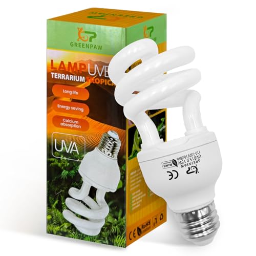 UVB Reptile Light, 15.0 15W UVA UVB Light for Reptiles, Spiral Compact Fluorescent UVB Bulb for Desert Reptiles and Amphibians - size: 5.5 in 15.0