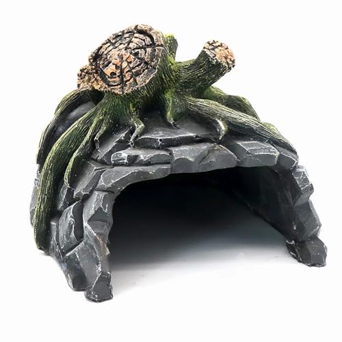 Generic Fish Reptile Hideout, Aquarium Decor Simulation Rock Cave Hiding Spot for Amphibian, Resin Cave and Basking Platform, Perfect for Betta Fish, Turtles, Lizards, Cichlids, and Plecos, As Photo
